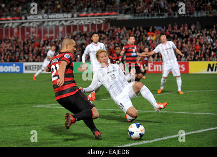 La Western Sydney Wanderers batterono Sanfrecce Hiroshima 2-0 per superare un deficit 1-3 dopo la prima tappa del Giro di eliminazione. Dotato di: Shinji ONO Dove: Sydney, Australia quando: 14 Maggio 2014 Foto Stock