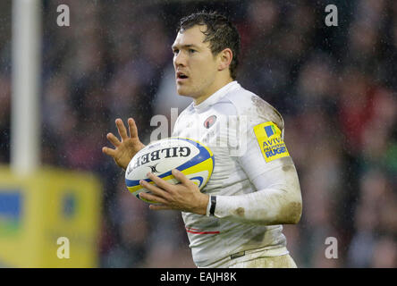 Leicester, Regno Unito. Xvi Nov, 2014. Alex Goode dei Saraceni - Rugby Union - Aviva Premiership - Leicester Tigers vs Saraceni - Stagione 2014/15 - 16 novembre 2014 - Foto Malcolm Couzens/Sportimage. Credito: csm/Alamy Live News Foto Stock