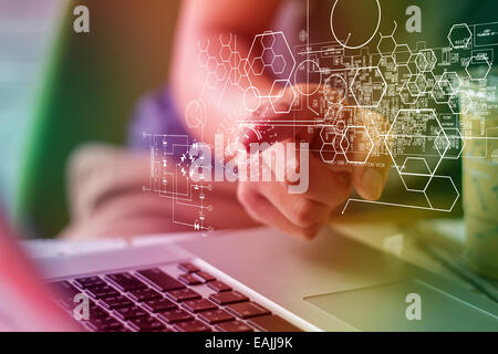 Dito premuto virtual media tipo di pulsanti. Foto Stock