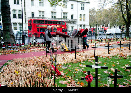 Westminster, Londra, Regno Unito. 17 Novembre, 2014. British Legion volontari avviare la rimozione di ricordo attraversa per lo smaltimento e il riciclaggio dal giardino della rimembranza presso Westminster Abbey Credit: amer ghazzal/Alamy Live News Foto Stock