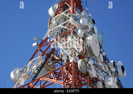 Montante di comunicazioni, antenne, le antenne al di sopra di Mijas, Costa del Sol, provincia di Malaga, Spagna. Foto Stock