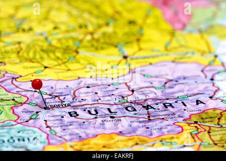 Sofia imperniata su una mappa di Europa Foto Stock