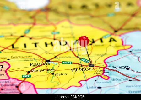 Vilnius imperniata su una mappa di Europa Foto Stock