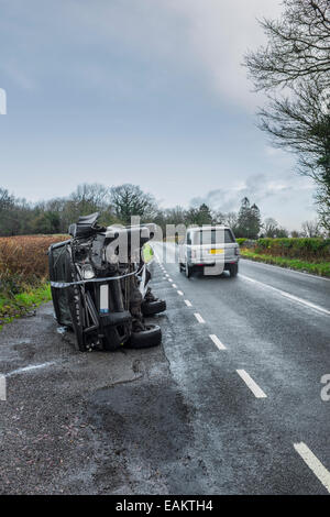 Rovesciato Landrover Discovery 4x4. Foto Stock