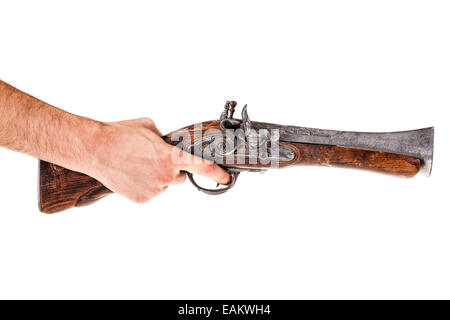 Un vecchio blunderbuss isolate su uno sfondo bianco Foto Stock