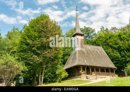 Tradizionale rumena chiesa in legno della foresta Foto Stock