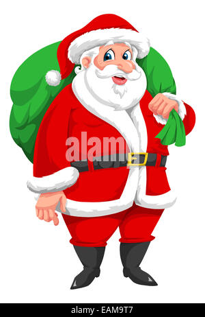 Babbo Natale con verde sacco pieno di regali, illustrazione vettoriale Foto Stock