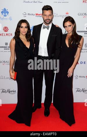 Eva Longoria, Ricky Martin e Victoria Beckham arriva per il Global dono Gala. Foto Stock