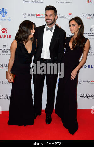 Eva Longoria, Ricky Martin e Victoria Beckham arriva per il Global dono Gala. Foto Stock
