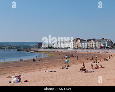 Exmouth's Beach, Esplanade e la fascia costiera verso il fiume Exe estuario, Exmouth Devon, Inghilterra Foto Stock