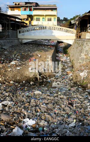 Cestino il littering una spiaggia di Ende sull isola di Flores, Indonesia Foto Stock