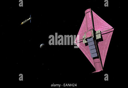 Un orbitale con equipaggio piattaforma di manutenzione (OMP) approcci di NASA James Webb Space Telescope (JWST). Il James Webb Space Telescope Foto Stock