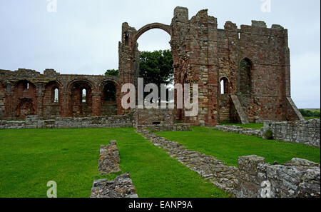 Lindisfarne Priory rovine - Isola Santa Foto Stock