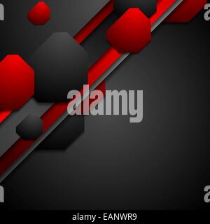 Nero e rosso tech sfondo con forme geometriche. Il design del vettore Foto Stock