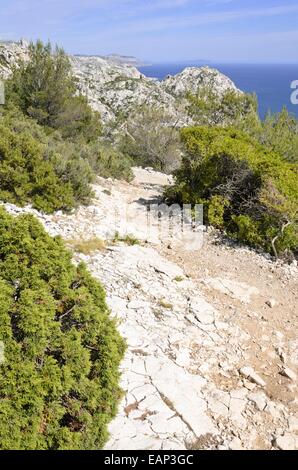 Sentiero escursionistico, calanques national park, Francia Foto Stock