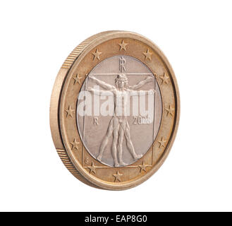 Italiano di un Euro con uomo vitruviano Percorso di clipping incluso. Foto Stock