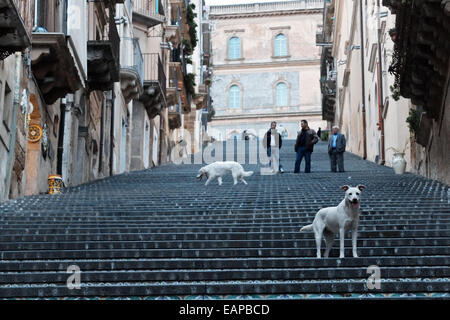 La città di Caltagirone è famosa per la produzione di maioliche e ceramiche di terracotta e casa di un decorato 142-passo scalinata che conduce alla chiesa di Santa Maria del Monte. Con la Sicilia del quattordici per cento il tasso di disoccupazione tra i più alti in Italia, navigatori dell'economia guardare al turismo come una delle principali fonti di reddito in futuro in tutta l'isola. Foto Stock