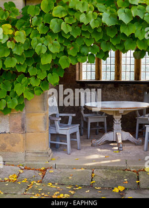 Vista della casa estiva in giardino a Haddon Hall vicino a Bakewell nel Parco Nazionale di Peak District Derbyshire Dales Inghilterra Foto Stock