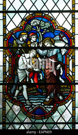 Cristo è il battesimo in vetro colorato, cattedrale di Worcester, Regno Unito Foto Stock