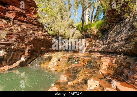 Cascata Kalamina e gola, Karijini NP, WA, Australia Foto Stock