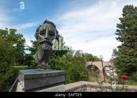 Un busto in bronzo di William Shakespeare presso i giardini shakesperiana in Stratford Ontario Canada Foto Stock