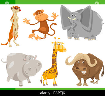 Illustrazione del fumetto di divertenti Wild Safari Set di animali Foto Stock