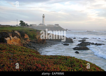 Giorno nebuloso a Pigeon Point lighthouse sulla Northern California Coast Foto Stock