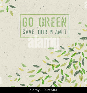 Go Green concept su carta riciclata texture. Vettore Foto Stock
