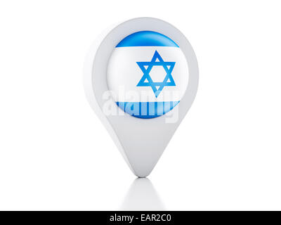 Immagine del puntatore mappa Israele icona bandiera su sfondo bianco. 3D renderer Foto Stock