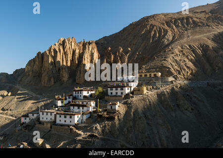 Villaggio Dankhar nella luce del mattino, Spiti valley, Dankhar, Himachal Pradesh, India Foto Stock