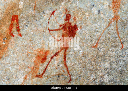 Antica arte rupestre, disegni del San le persone, i popoli indigeni del Sud Africa, Sevilla Arte Rock Trail, Cederberg mountains Foto Stock