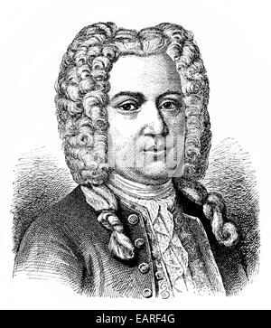 George Frederick Handel o George Frideric Handel, 1685 - 1759, un compositore anglo-tedesco del barocco, Georg Friedrich Händel Foto Stock