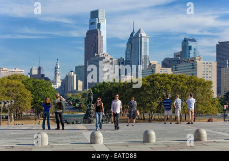 Vista del centro cittadino di Philadelphia e dal Museo d'arte Foto Stock
