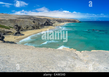 Vista aerea di una spiaggia a Fuerteventura, Isole Canarie, Spagna Foto Stock