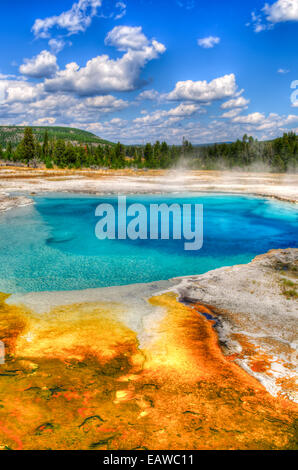 Suggestivi paesaggi dell'attività geotermica del Parco Nazionale di Yellowstone USA - Bacino del biscotto Foto Stock