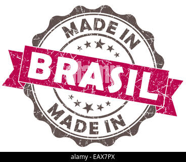 Made in brasil rosa guarnizione grunge isolati su sfondo bianco Foto Stock