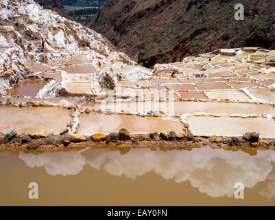 Vista di Salinas de maras (maras saline), vicino a Cusco, Perù. Foto Stock