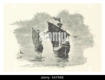 Questa illustrazione del 1889 dalla Florida raffigura navi spagnole, catturando la storia marittima e la presenza navale della Spagna durante il XIX secolo. Foto Stock