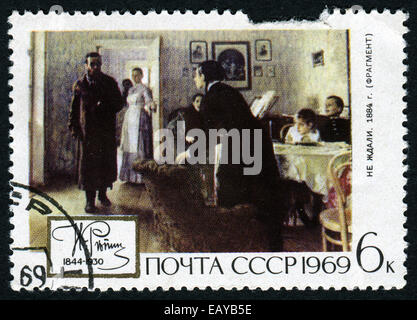 RUSSIA - circa 1969: timbro stampato dalla Russia, mostra non previsto, da Repin, circa 1969. Foto Stock