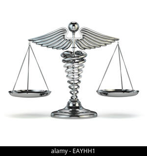 La medicina e la giustizia. Caduceo simbolo come scale. Immagine concettuale. 3d Foto Stock