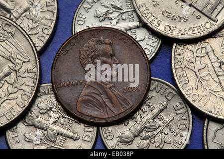 Monete di Stati Uniti d'America. Abraham Lincoln raffigurato su di noi una moneta da un centesimo. Foto Stock