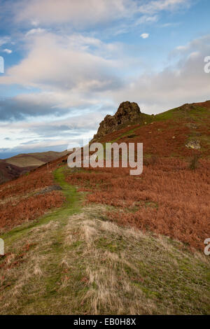 La pietra Gaer sulla speranza Bowdler Hill, vicino a Church Stretton, Shropshire, Inghilterra Foto Stock