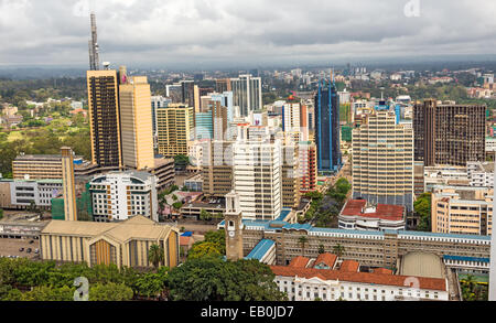 Il quartiere centrale degli affari di Nairobi vista dal tetto di Kenyatta International Conference Centre (Kicc) Foto Stock