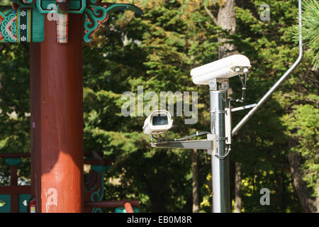 Telecamere TVCC su un palo in esterni Foto Stock