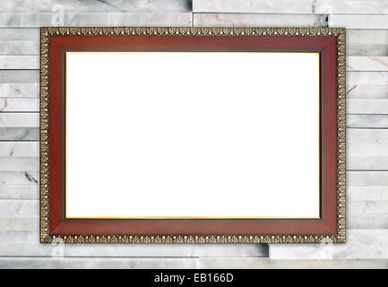 Vuoto il telaio in legno sul moderno in marmo sfondo a parete Foto Stock