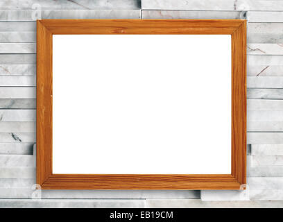 Vuoto il telaio in legno sul moderno in marmo sfondo a parete Foto Stock