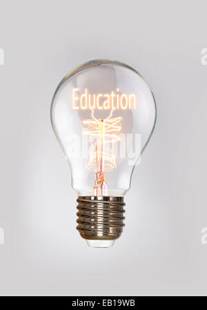 Per una buona educazione nozione in un filamento lampadina. Foto Stock
