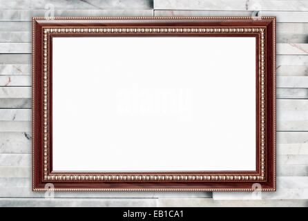 Vuoto il telaio in legno sul moderno in marmo sfondo a parete Foto Stock