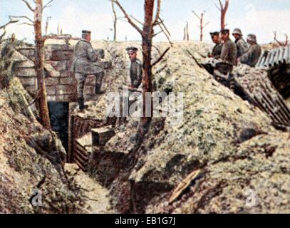 La contemporanea Colorata propaganda tedesca mostra fotografica di una trincea tedesca sul fronte occidentale vicino Saint-Souplet nel 1917. Foto: Neumann Archivio - NESSUN SERVIZIO DI FILO Foto Stock