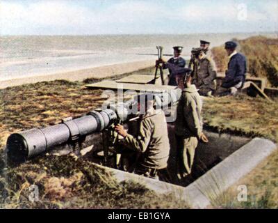 La contemporanea Colorata propaganda tedesca mostra fotografica di una costa tedesca batteria, data e posizione sconosciuta (1914-1918). Foto: Neumann Archivio - nessun filo SERVICE - Foto Stock